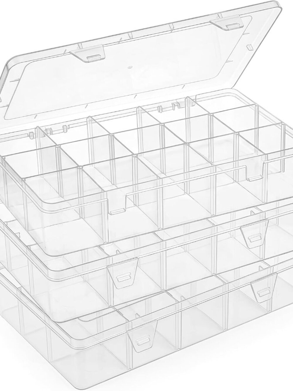 Bead Organizer Storage 3 Pack 15 Grid Clear Plastic Tackle Box Adjustable